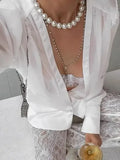 MQTIME  -  French Sexy Deep V Cinched Waist Shirt Spring Semi-Sheer Sexy Spicy Girl Fashion New Top for Women Elegant Blouses