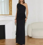 MQTIME  -  Spring Women's New Fashion Single Shoulder Wrinkle Slimming Solid Dress Temperament Commuting Female Elegant Sexy Party Dresses