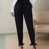 MQTIME  -  Women's Fashionable Elegant Personality Small Foot Pants Spring Autumn High Waist Pockets with Bow Comfortable Breathable Pants