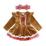 MQTIME  -  Toddler Boy Christmas Outfit Santa Claus Printed Long Sleeve Romper Pants Hat 3 Piece Set Cute Xmas Costume for Baby