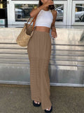 MQTIME  -  Fashion Holiday Loose Straight Long Pants Embroidered Hollow Spring Summer Pants Casual Elastic Waist Solid Color Women's Pants