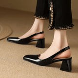 MQTIME  -  Square Toe Design Patent Leather Women Shoes Chunky Heels Summer Women's Pumps Slingbacks Candy Colors Sandals for Women WSH5310