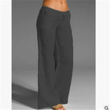 MQTIME  -  New European And American Women High Waist Wide Leg Flared Pants Big Bell Bottom Pocket Linen Casual Trousers For Ladies