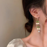 Mqtime New Design Lily of The Valley Pearl Green Ear Hook for Women Fashion Elegant White Flowers Drop Earrings Wedding Party Jewelry