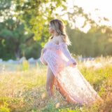  MQTIME  -  Summer Slash Neck Lace Maternity Pregnancy Photography Dresses Open Front Off-the Shoulder Pregnant Woman Photoshoot Dress
