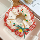 MQTIME  -  Sweet Cherry Bow large Intestine Scrunchie For Women Girls Hair Tie Cute Ornament Hair Band Rubber Band Fashion Hair Accessories