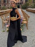 MQTIME  -  Elegant Satin Long Dresses Women Chic Fashion Solid Slim High Waits Female Robe With Ribbon Summer Lady Party Vestidos 2025 New