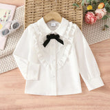 MQTIME  -  New Spring Kids Blouse Thin Style Solid Color Lace Children Shirt Girls Cute Bow Long Sleeved Shirt