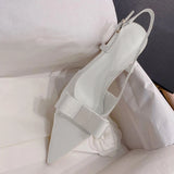 MQTIME  -  Bow Hollow High Heels Summer New Pointed Thin Heel Silk Toe Cap Women's Sandals