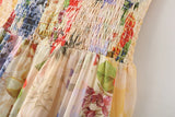 MQTIME  -  Printing Boho Dress Lace-up Straps Maxi Dress A-line Floral Pleated Vestidos Chiffon Holiday Dresses Hippie Robes