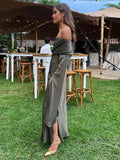 MQTIME -  Fashion Sexy Solid Off Shoulder Midi Dress For Women Elegant Chic Slash Neck Long Sleeve Dresses Female Evening Party Club Robes