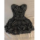  MQTIME  -  Summer Plaid ter Dr Women's Small Size Waist Cinching Design Ele Slimming ort Skirt A-Line Midi Dr