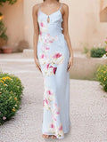 MQTIME  -  Women s Boho Floral Print Sleeveless Maxi Dress with Adjustable Spaghetti Straps and Back Tie Detail for Summer Beach Party