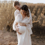  MQTIME  -  Boho Style Lace Cotton Baby Shower Long Dress Pregnant Woman Photography Props Dress