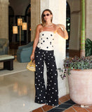 MQTIME  -  Women's Fashion Polka Dot Wide Leg Pants High Waist Flare Hem Commuting Casual Streetwear Trousers New Women Pants