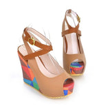 MQTIME  -  Women's shoes summer fish mouth slope heel sandals waterproof platform color blocked sandals