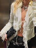 MQTIME  -  Hollow Sexy Cardigan For Women's 2024 Winter New Lapel Patchwork Lace Up Long Sleeve Tshirts Beach Party Clubwear Women