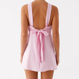 MQTIME  -  Elegant Floral Print Halter Neck Backless Dress Women s Summer Sleeveless Casual Mini Dress Solid Color Fashion