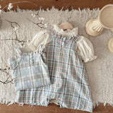 MQTIME  -  Summer Infant Overalls Loose Girl Baby Plaid Suspenders Pants Girl Kid Cotton Sleeveless Jumpsuit Newborn Casual Trousers