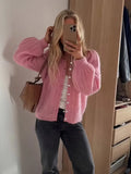  MQTIME  -  New Solid Pearl Buttons Wool Knit Pink Soft Sweater Cardigan Autumn Women's Sweater Casual Knitwear Jacket Elegant Party Tops