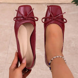 MQTIME  -  Elegant Ballet Wine Red Bowknot Medium Heel Pumps Women Summer Classic Square Toe Thick Heel Pumps Women Black Office Shoes