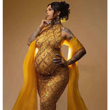 MQTIME  - Maternity Photography Sexy Shiny Goddess Bodysuit Rhinestone Maternity Dress For Photo Shoot