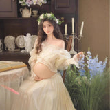 MQTIME  -  Women Photography Props Elegant White Elegant Dresses Set for Ruffles Top with Long Skirt 2pcs Studio Shooting Photo Clothes