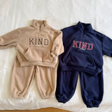  MQTIME  -  Winter New Children Plus Velvet Thick Clothes Set Boys Girls Fleece Letter Sweatshirt + Pants 2pcs Suit Kids Sports Outfits