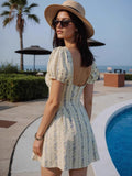  MQTIME  -  Spring Summer Short Sleeve Elegant Mini Dress Women's Clothing Casual Party Work Evening Fashionable Pleated Dresses