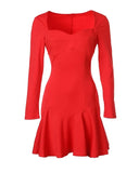 MQTIME  -  Women Casual A Line Long Sleeve Asymmetrical Neck Ruffles Dress Daily Temperament Commuting Autumn Fashion Plain Women's Dresses