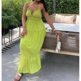 MQTIME  -  Summer New Solid Color Suspender Waist Tube Top Dress Femininity Elegant Long Dress