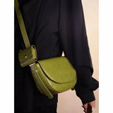 MQTIME  -  Vintage Green Shoulder Bag Women High Street Leather Casual Saddle Bag Handbag Female Retro Solid Crossbody Bags Ladies