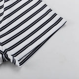 MQTIME  -  Women Casual Striped 2 Piece-Set Shorts Long Sleeve Crop Top High Waist Shorts Streetwear Fashion Outfits Female Sets New