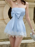  MQTIME  -  Sexy Sweet Summer Solid Lace Patchwork Slash Neck Sleeveless Dresses