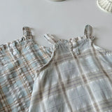 MQTIME  -  Summer Infant Overalls Loose Girl Baby Plaid Suspenders Pants Girl Kid Cotton Sleeveless Jumpsuit Newborn Casual Trousers