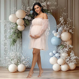  MQTIME  -  Maternity Dresses for Photo Shoot Baby Shower Off Shoulder Long Sleeves Ruffles Tulle Bridal Prom Gown Women Pregnant Robe