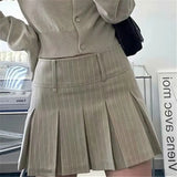 MQTIME  -  Women Korean High Waist Y2K Pleated Skirts Harajuku Kawaii Fashion Striped Khaki Mini Skirt Summer Solid Aesthetic Outfit