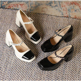 Mqtime Single Shoe Women  New Chunky Square Head Mary Jane Line with Shallow Mouth Waterproof Platform Heels