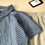 MQTIME  -  Boys' Suit Spring and Summer New Childrens Wear Korean Boy Baby Striped Short-sleeved Lapel Shirt Loose Shorts Two Sets