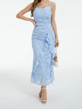 MQTIME  -  Elegant V-Neck Sleeveless Maxi Dress with Ruffled Hemline  Fit Evening Gown for Summer Parties and Events