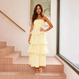 MQTIME  -  Summer New Sexy Strapless Women Cake Dress Simple Solid Color Female Banquet Party Dresses