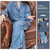 MQTIME  -   New Girl Spring Autumn Soft Thin Collared Embroidered Set Women Ladies Long-sleeve Top Long Pants Loungewear Woman Homewear Teen