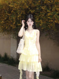 MQTIME  -  Mini Dresses Women Elegant Irregular Sleeveless Halter Ruffles Bandage Backless Sweet Fashion Party Dress Female Casual