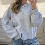 MQTIME  -  Women Autumn Knit Cardigans with Pockets Casual Button Up O Neck Long Sleeve Knitwear Vintage Loose Fit Sweater Coats Winter