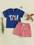 MQTIME  -  Adorable Baby Boys Summer Outfits with Cute Animal Embroidery Short Sleeves T-Shirt and Comfortable Plaid Shorts - 2 Piece