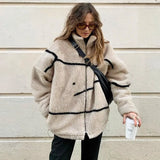 MQTIME  -  American retro khaki stand up collar lambhair jacket for women, trendy ins winter thick cotton jacket, versatile