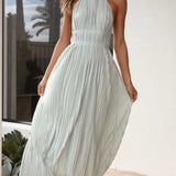 MQTIME  -  Summer New Fashion Small Fresh Shoulder Neck Lace-up Distinctive Backless Long Dress for Women Elegant Gown