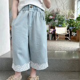 MQTIME  -  Fashion Baby Girl Princess Wide Leg Lace Bottom Jeans Pant Cotton Infant Toddler Child Loose Denim Trousers Baby Clothes 1-10Y