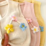 MQTIME  -  Spring Autumn Girls Knitted Vest V-Neck Sleeveless Flowers Waistcoat Cute Kids Baby Knitwear Tops 1-5Years