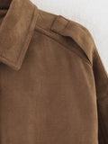 MQTIME  -  Women Elegant Suede Brown Bomber Jackets Fashion Ladies Casual Loose Outfits for Vintage Female Chic Clothes Cute